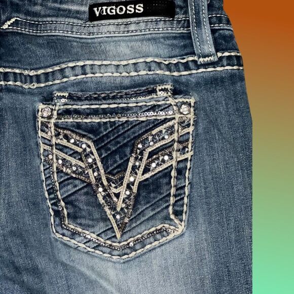 Vigoss Bedazzled Heritage Fit Bootcut Distressed Jeans Size 10 30x29 #61 - Picture 1 of 6
